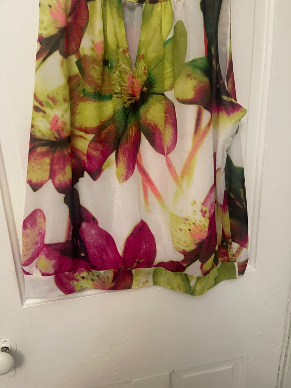 W by Worth White Floral Keyhole top with Green & Pink Accents - Picture 4 of 5